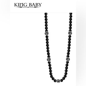 KING BABY BLACK MATT ONYX NECKLACE WITH STERLING SILVER ROSES